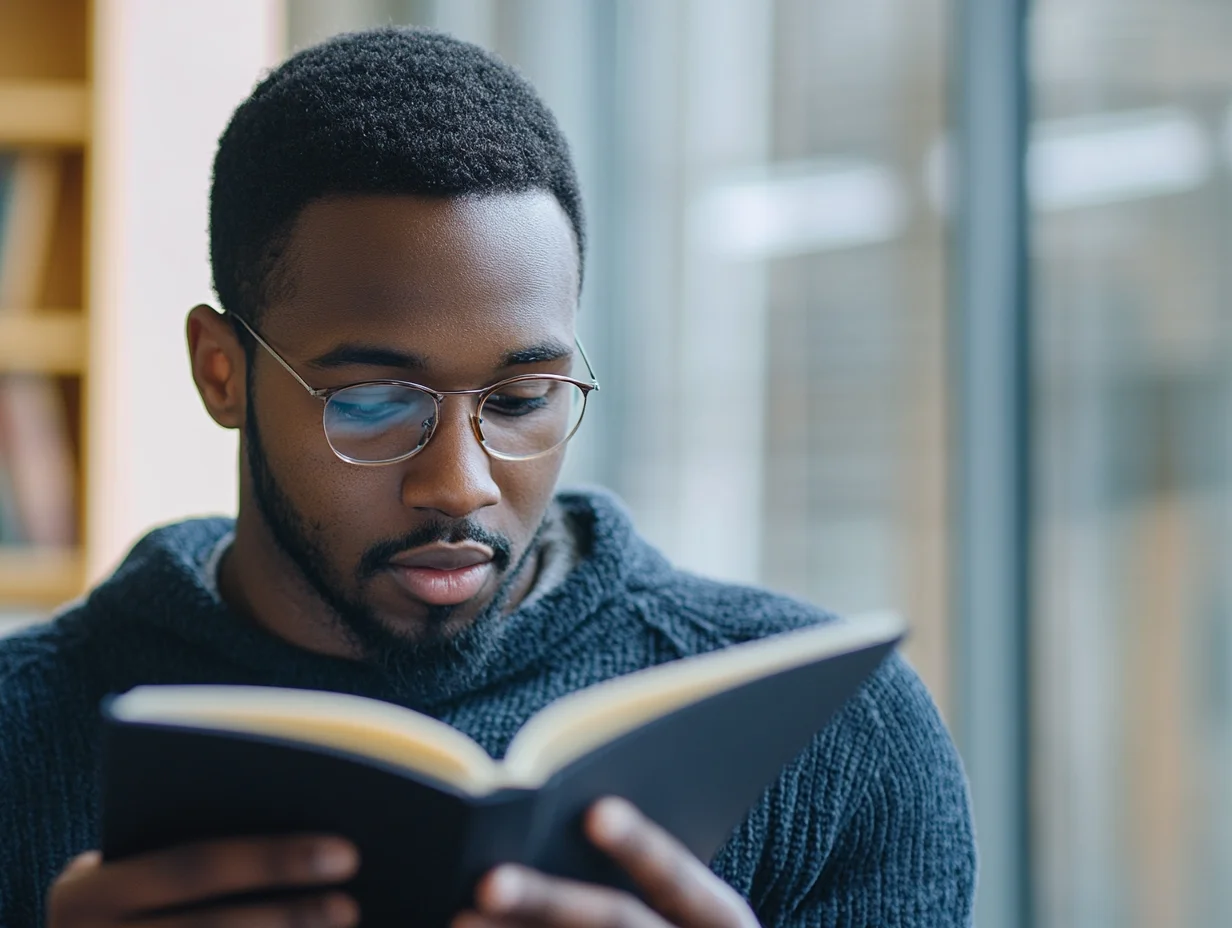 American man reading iou financial loan guide for first-time borrowers