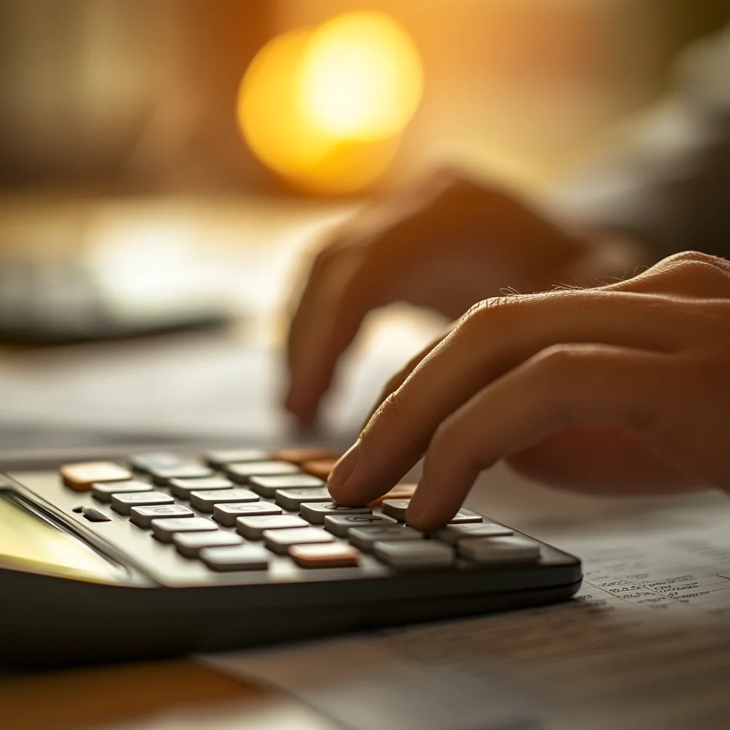 Close-up of hands calculating iou loan payment options